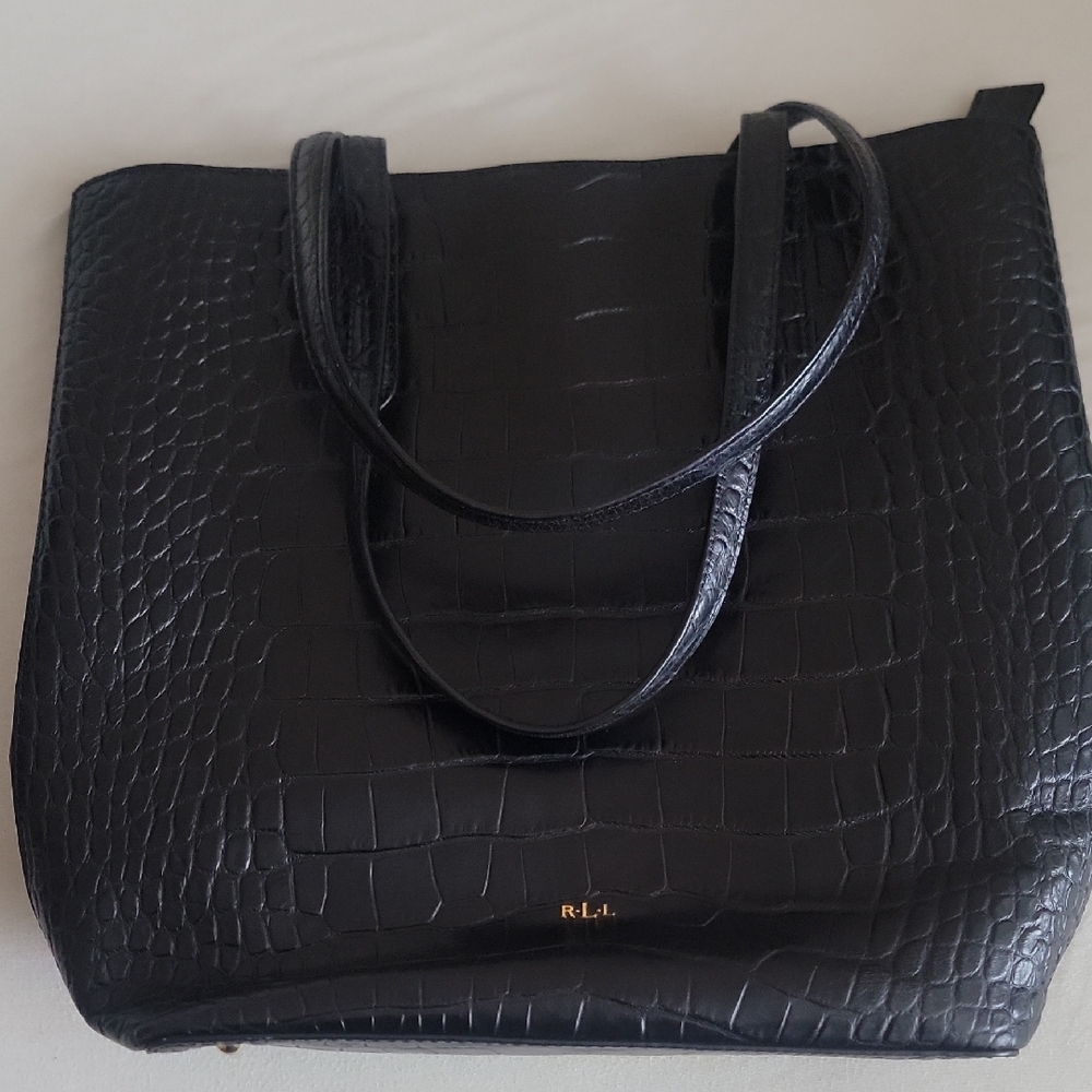 Black Lauren Ralph Lauren Crocodile-Embossed Tote Bag